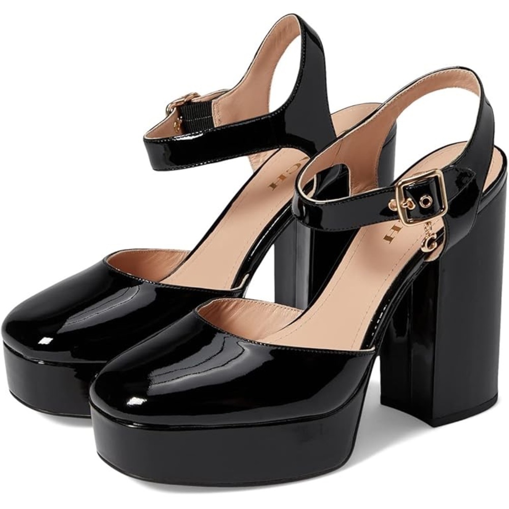Coach Isabella Ankle-Strap Platform Block-Heel Pumps